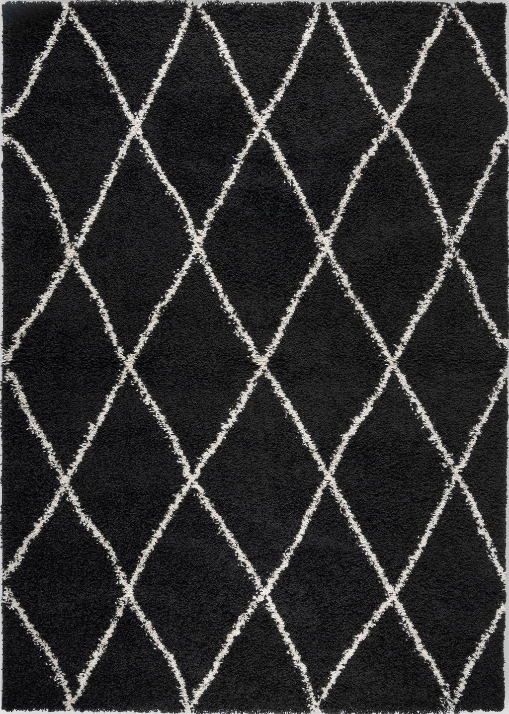 Tapis salon Shaggy au motif berbère noir - 67x180cm