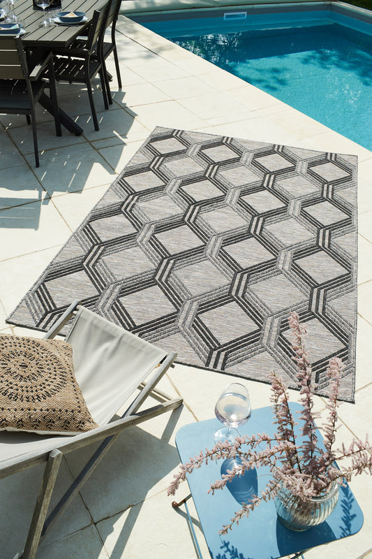 Tapis motif géométrique gris indoor outdoor : ACA1686GRI ACAPULCO