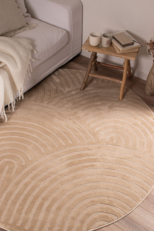 Tapis rond arc-en-ciel beige avec longs poils en relief : BIA157BEI BIANCA