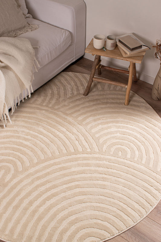 Tapis rond arc-en-ciel crème avec longs poils en relief : BIA157CRE BIANCA