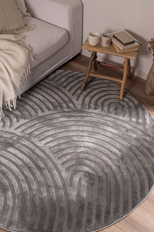 Tapis rond arc-en-ciel gris avec longs poils en relief : BIA157GRI BIANCA