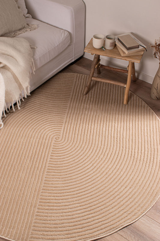 Tapis rond géométrique beige avec longs poils en relief : BIA159BEI BIANCA