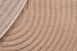 Tapis rond géométrique beige avec longs poils en relief : BIA159BEI BIANCA