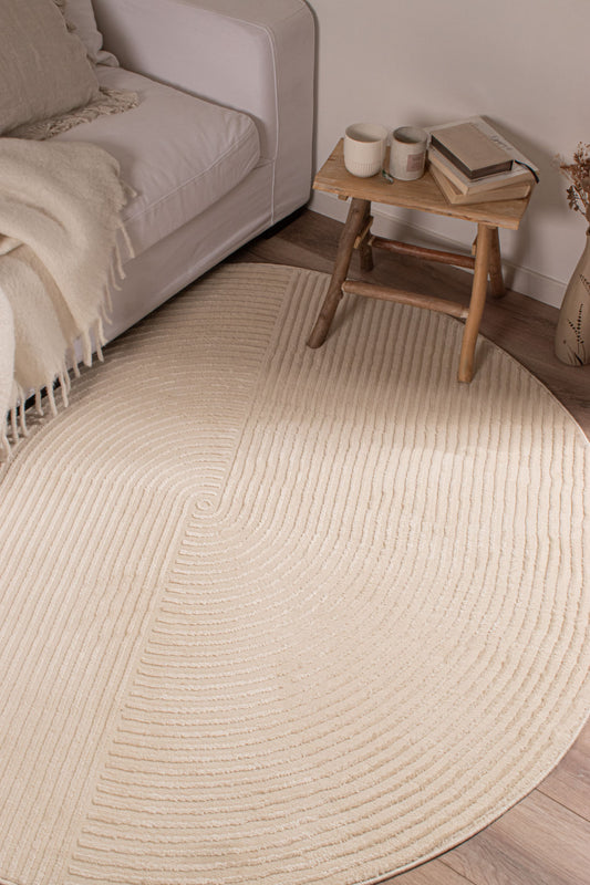 Tapis rond géométrique crème avec longs poils en relief : BIA159CRE BIANCA