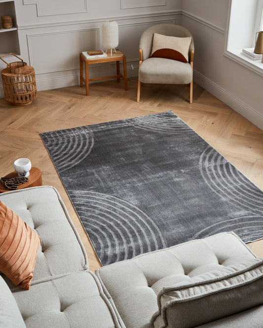 Tapis poils ras motif arc en relief gris : BLO1030GRI BLOOM