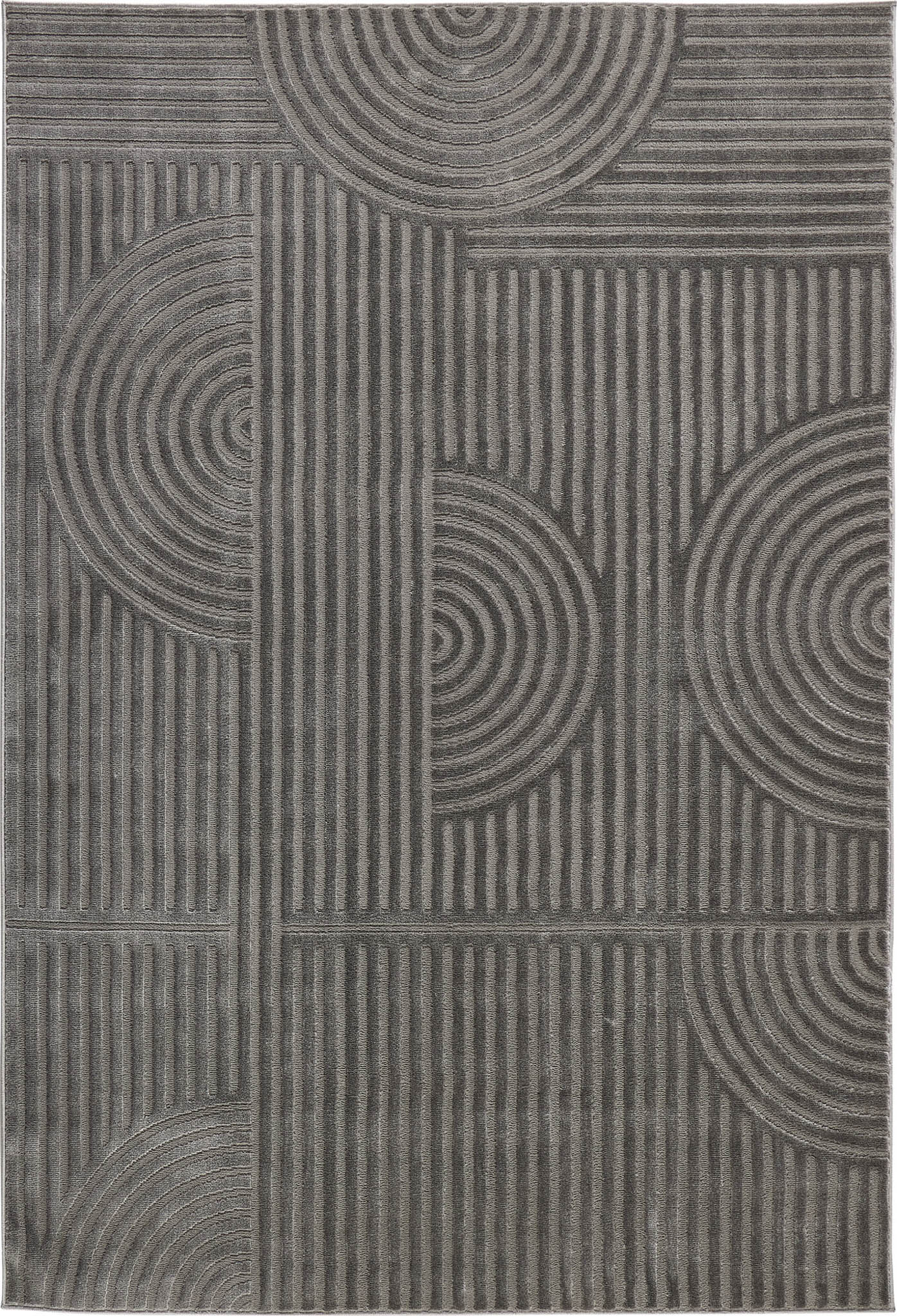 Tapis poils ras motif graphique en relief gris : BLO1036GRI BLOOM