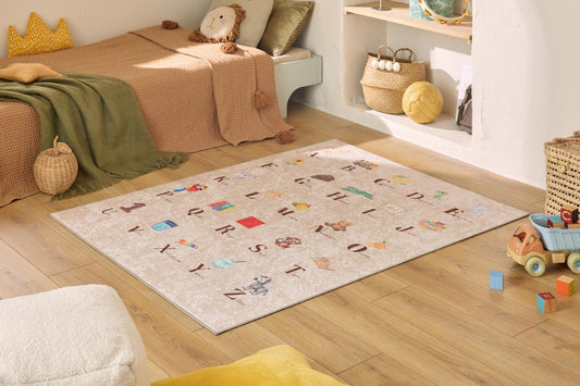 Tapis lavable en machine - Happy - Motif alphabet HAPPY