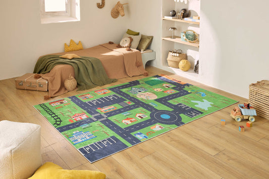 Tapis lavable en machine - Happy - Motif circuit HAPPY