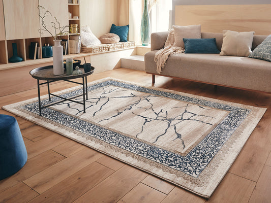 Tapis Istanbul aux motifs marbrés géométrique bleu : IST530BLE - Nazar rugs