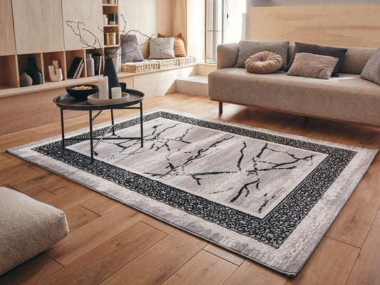 Tapis Istanbul aux motifs marbrés géométrique noir : IST530NOI - Nazar rugs