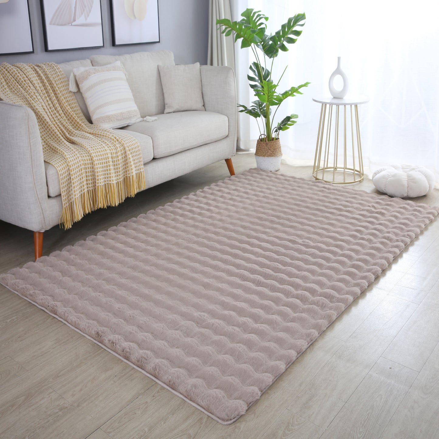 LAPONIE - Tapis uni doux à poils longs effet vague - LAP5110BEI