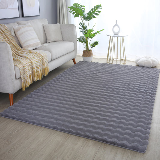 LAPONIE - Tapis uni doux à poils longs effet vague - LAP5110GRI