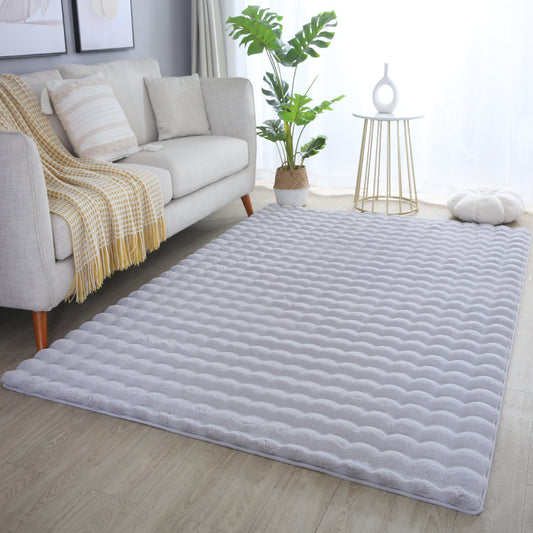 LAPONIE - Tapis uni doux à poils longs effet vague - LAP5110SIL