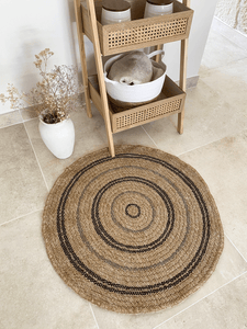 Tapis rond bicolore design rustique – Nazar rugs