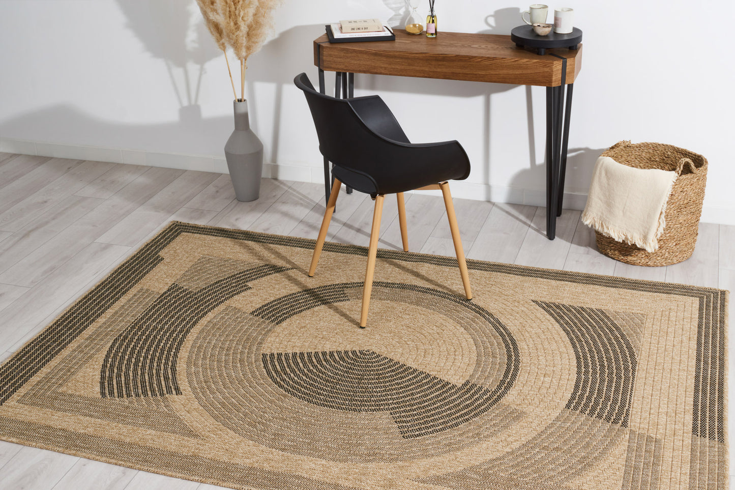 Tapis naturel motif abstrait géométrique : NAT8865NOI NATURE