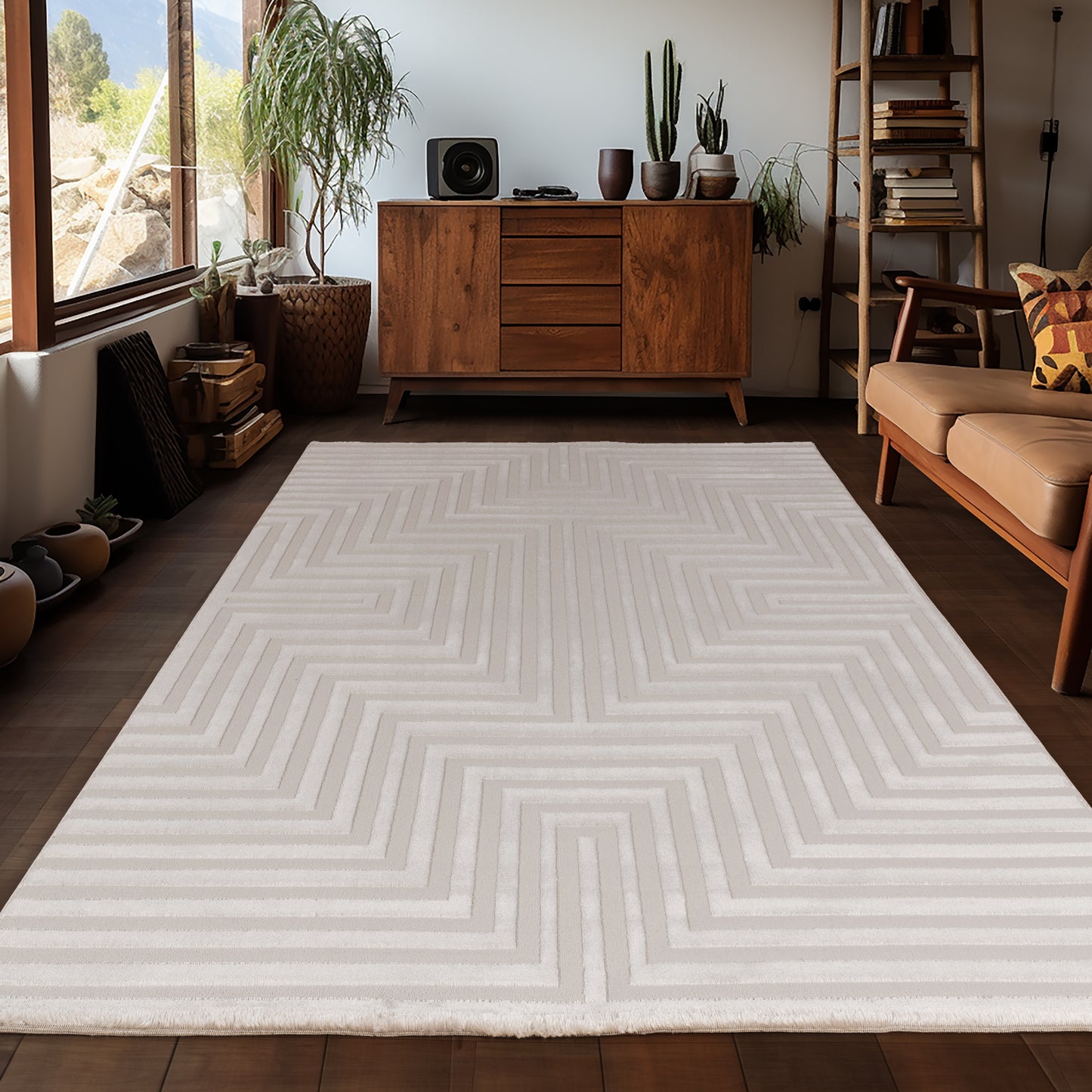 OIA - Tapis moderne à motif géométrique et nuances ton sur ton - OIA1111BEI