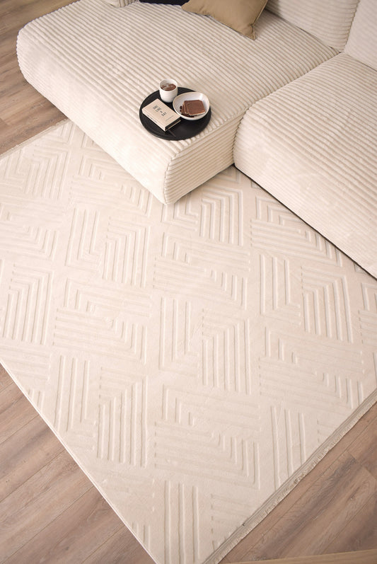 Tapis de salon à reliefs crème : OPP1010CRE oppo