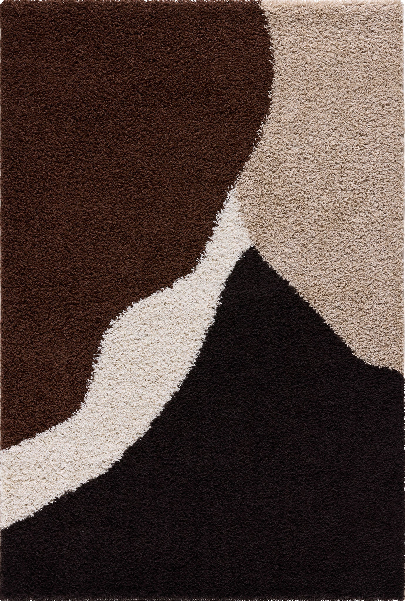 Tapis shaggy à poils long motif abstrait de couleur marron, beige, café et crème : PAL1060MAR PALERME