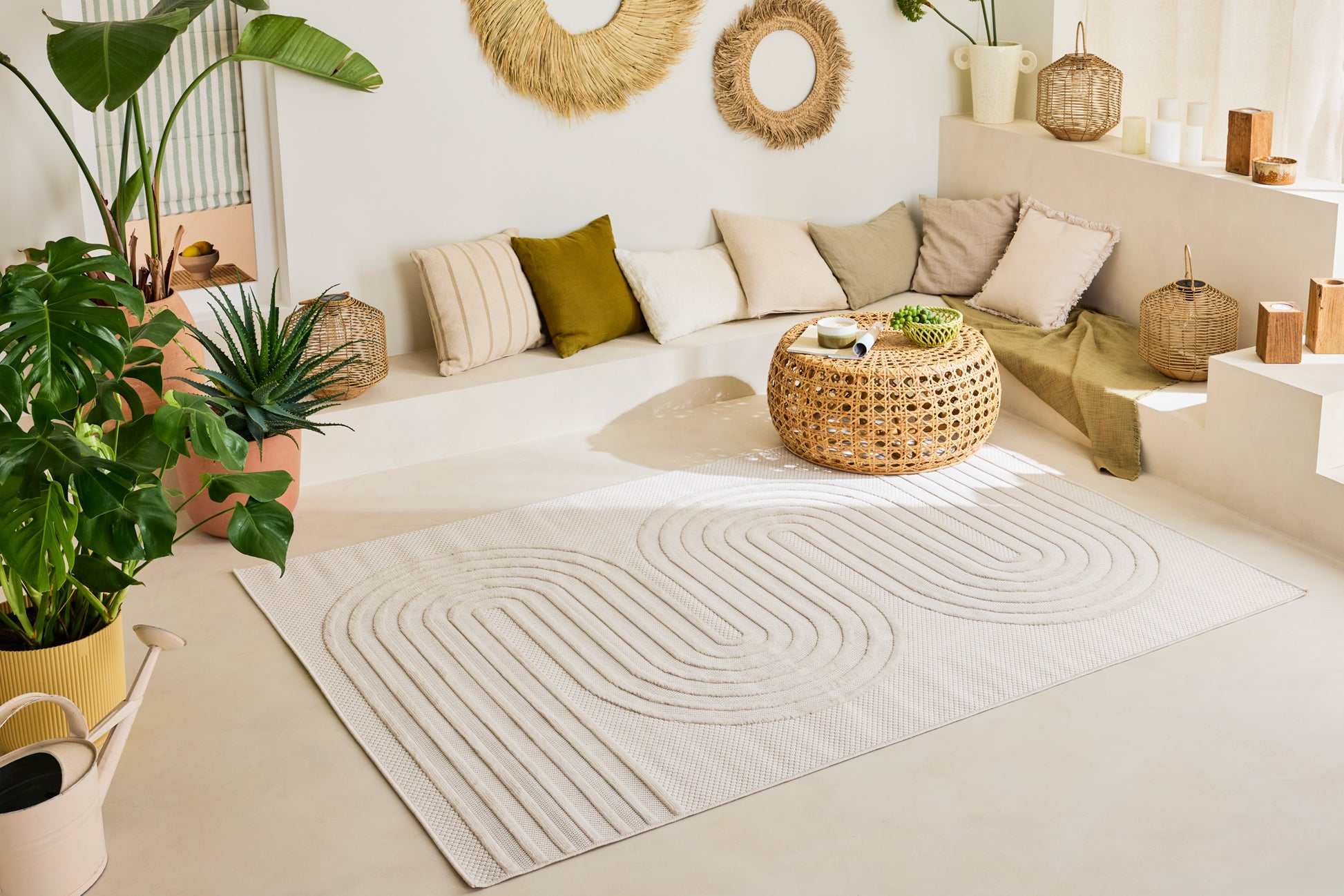 Tapis intérieur et extérieur motifs de vagues SANTORINI Blanc : SAN987BLA Nazar rugs