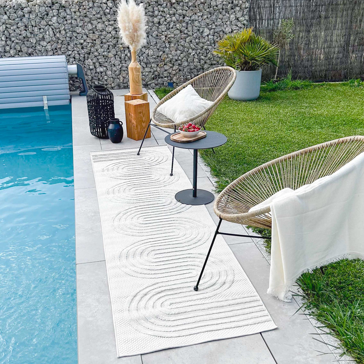 Tapis intérieur et extérieur motifs de vagues SANTORINI Blanc : SAN987BLA Nazar rugs