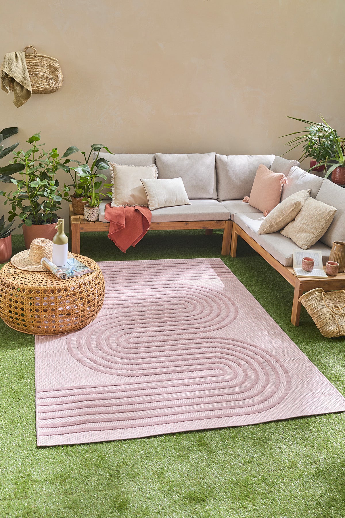 Tapis intérieur et extérieur motifs de vagues SANTORINI Rose : SAN987ROS Nazar rugs