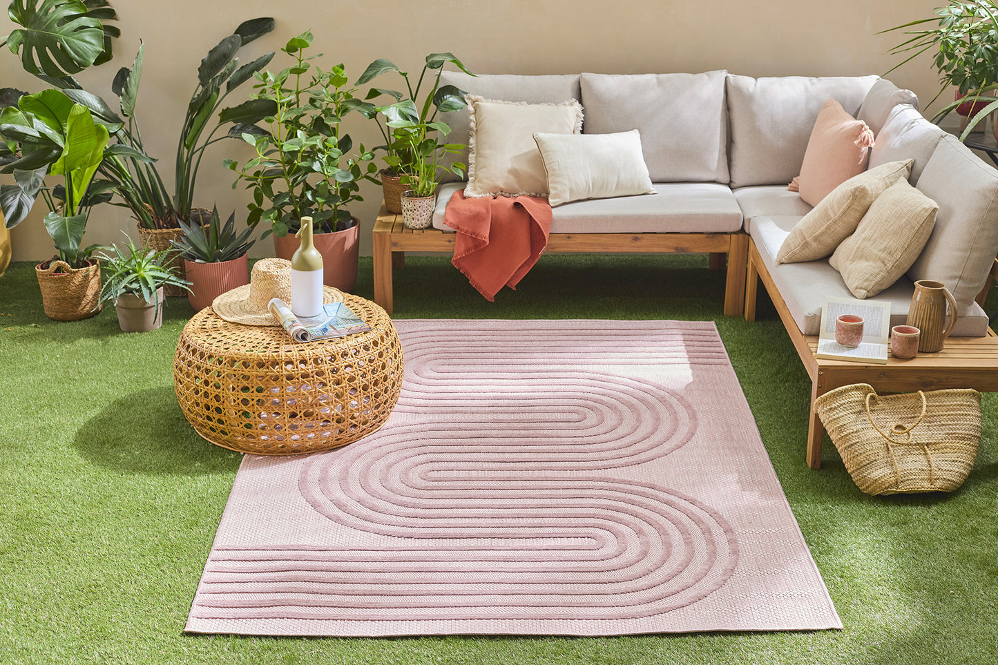 Tapis intérieur et extérieur motifs de vagues SANTORINI Rose : SAN987ROS Nazar rugs