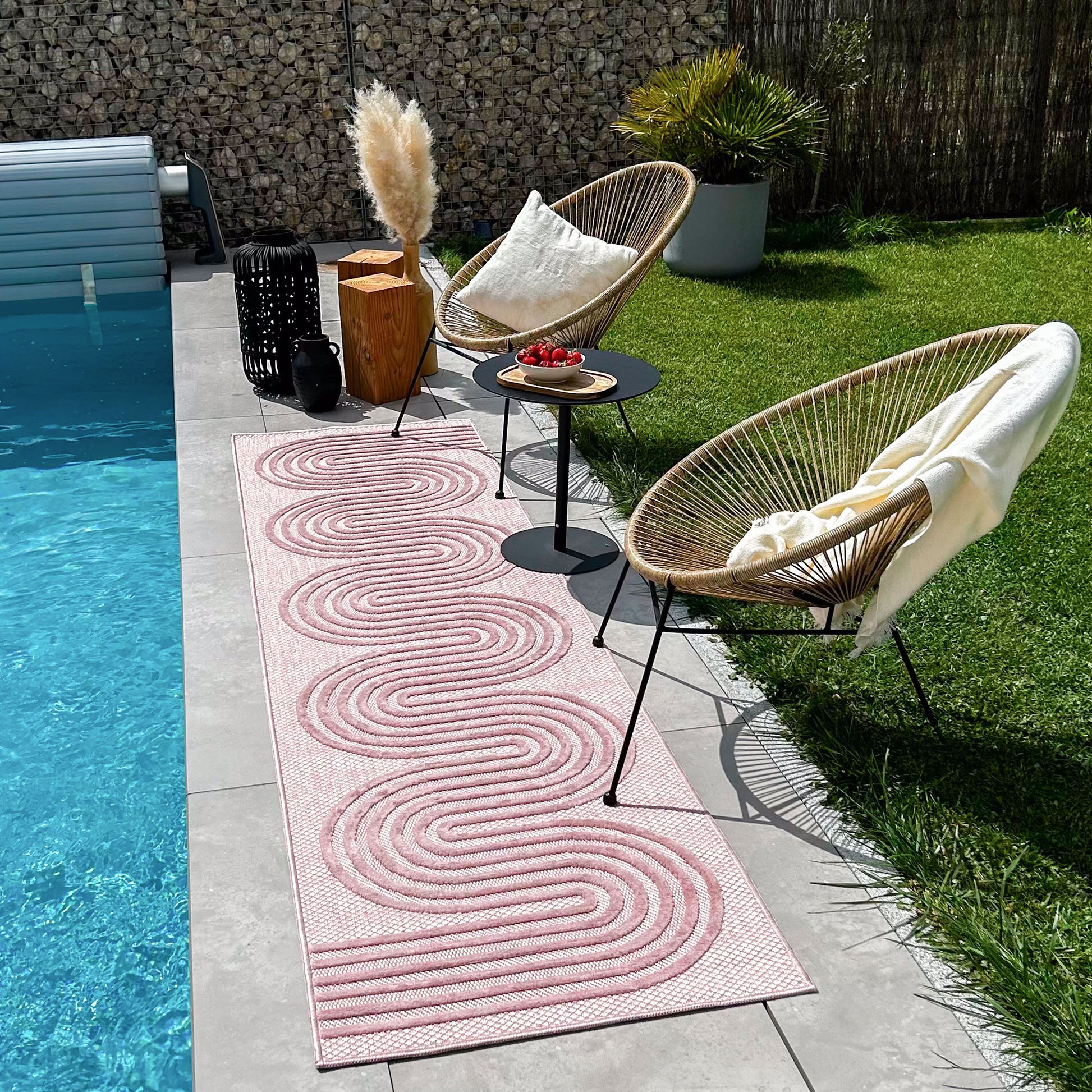 Tapis intérieur et extérieur motifs de vagues SANTORINI Rose : SAN987ROS Nazar rugs