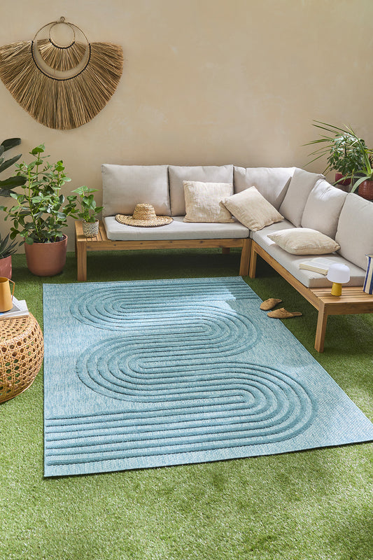 Tapis intérieur et extérieur motifs de vagues SANTORINI Turquoise : SAN987TUR Nazar rugs