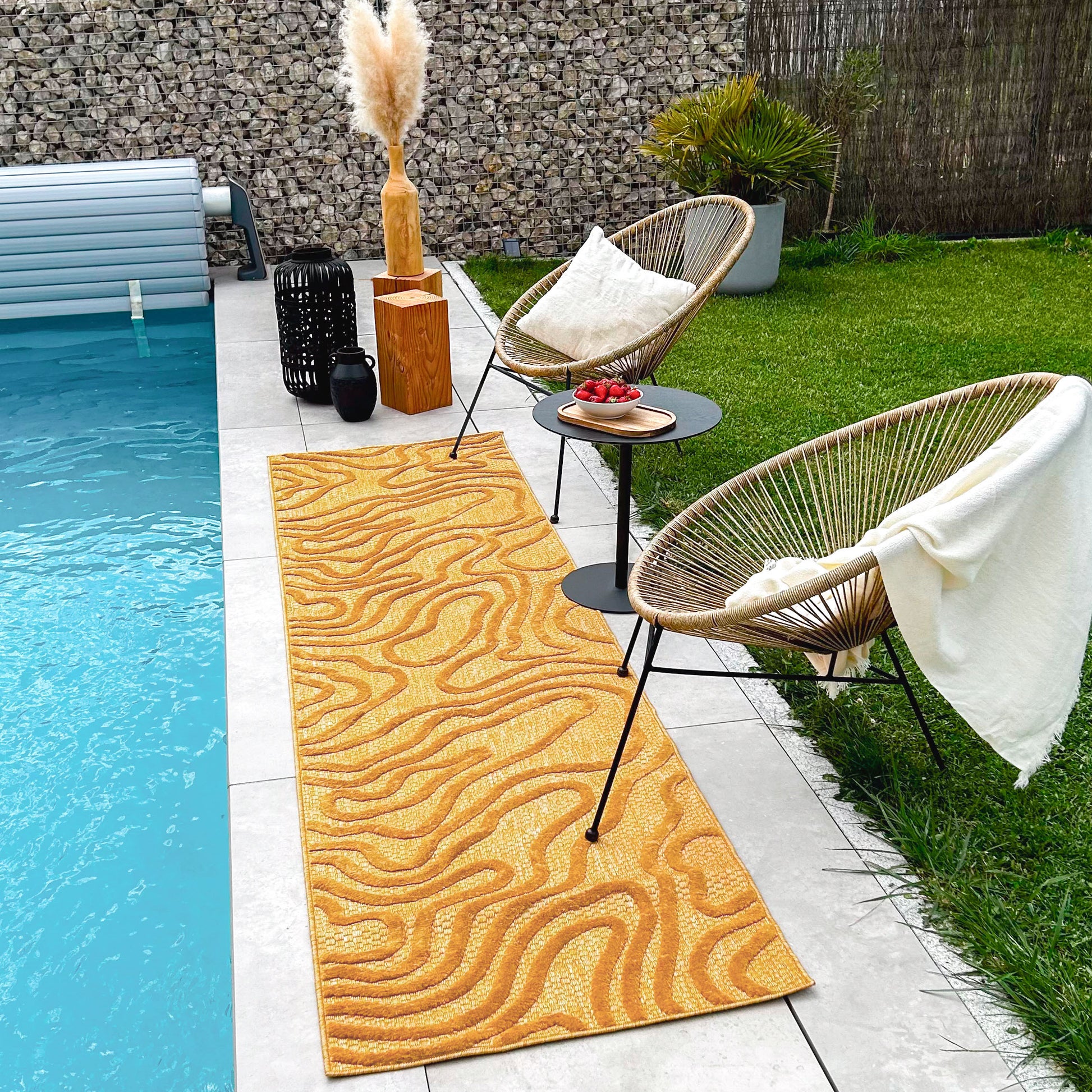 Tapis d'intérieur et extérieur au motif abstrait Santorini Jaune : SAN988JAU Nazar rugs