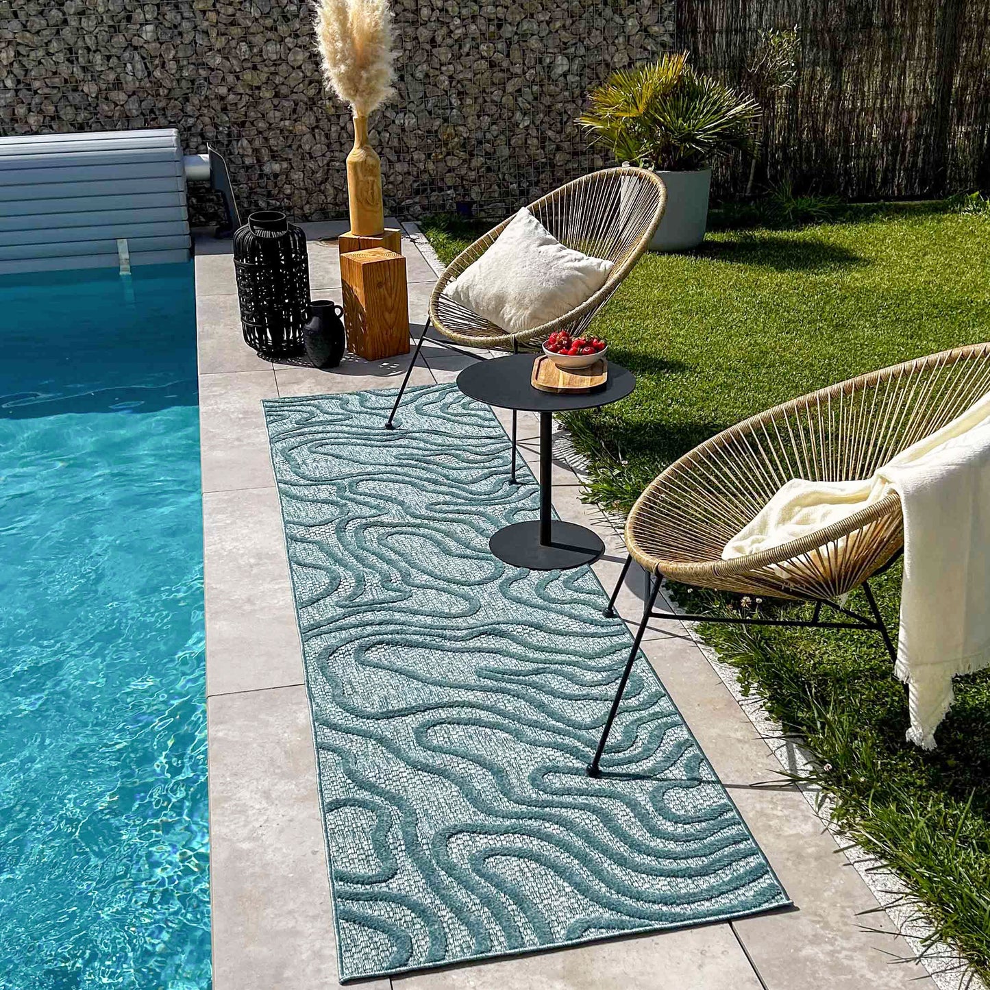 Tapis d'intérieur et extérieur au motif abstrait Santorini Turquoise : SAN988TUR Nazar rugs