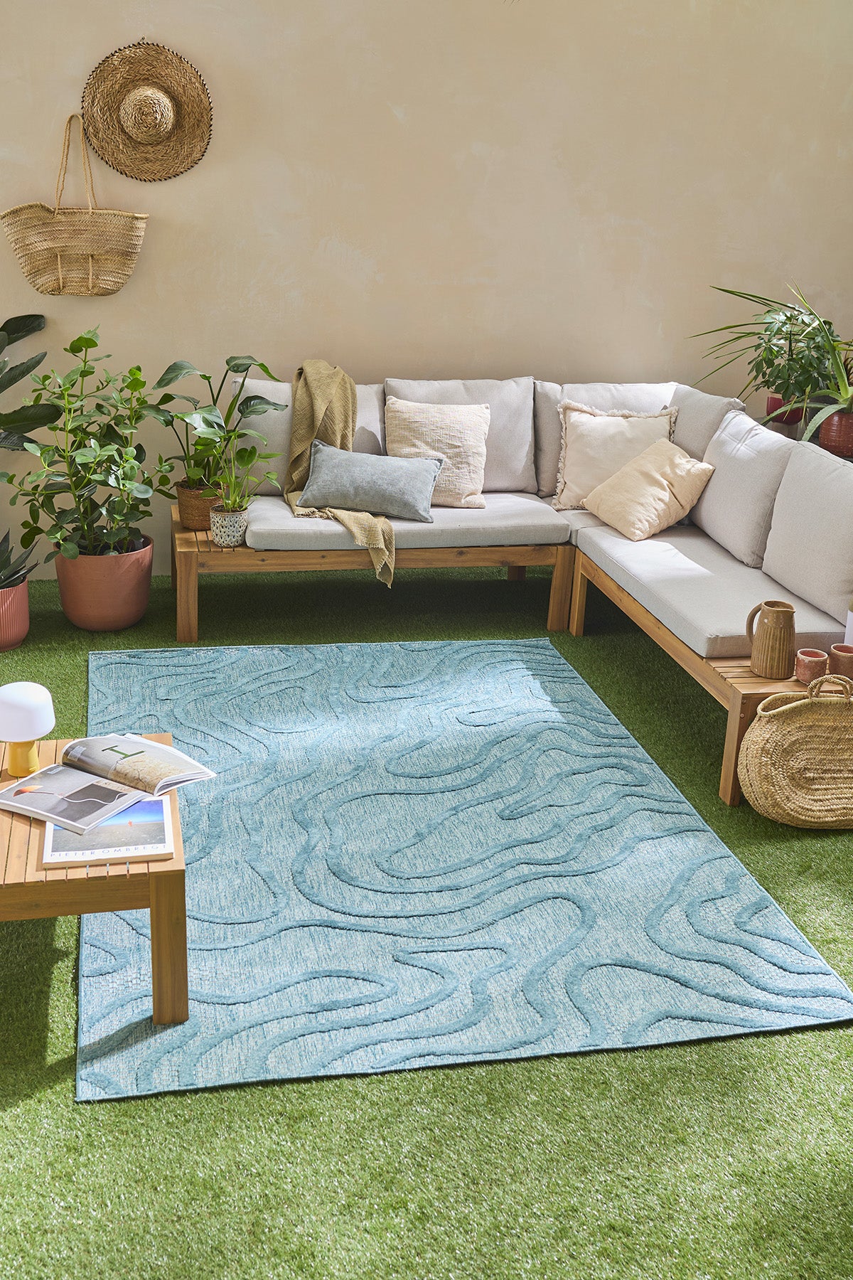 Tapis d'intérieur et extérieur au motif abstrait Santorini Turquoise : SAN988TUR Nazar rugs