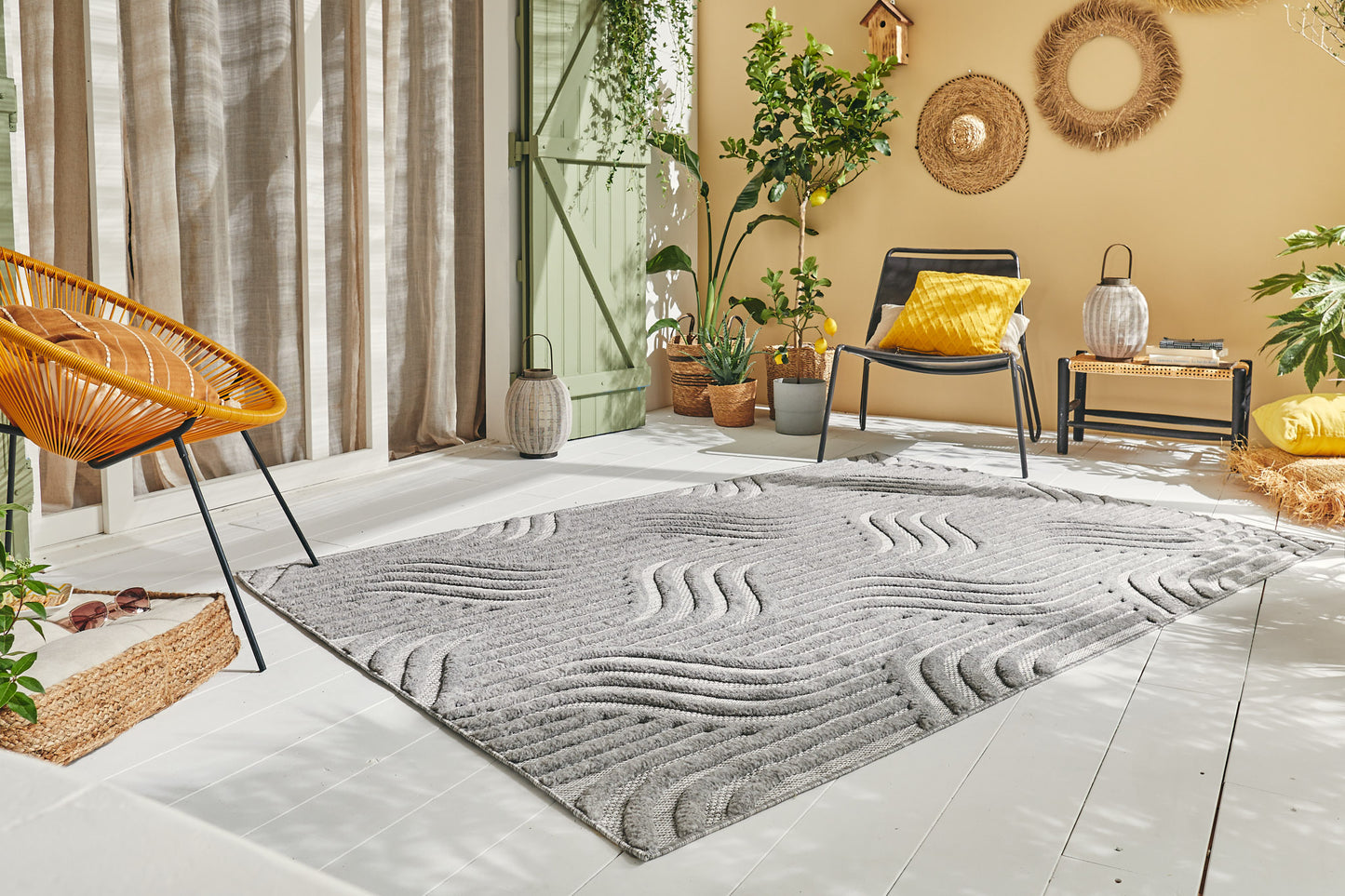 Tapis d'intérieur et extérieur motif graphique Santorini Gris : SAN989GRI Nazar rugs