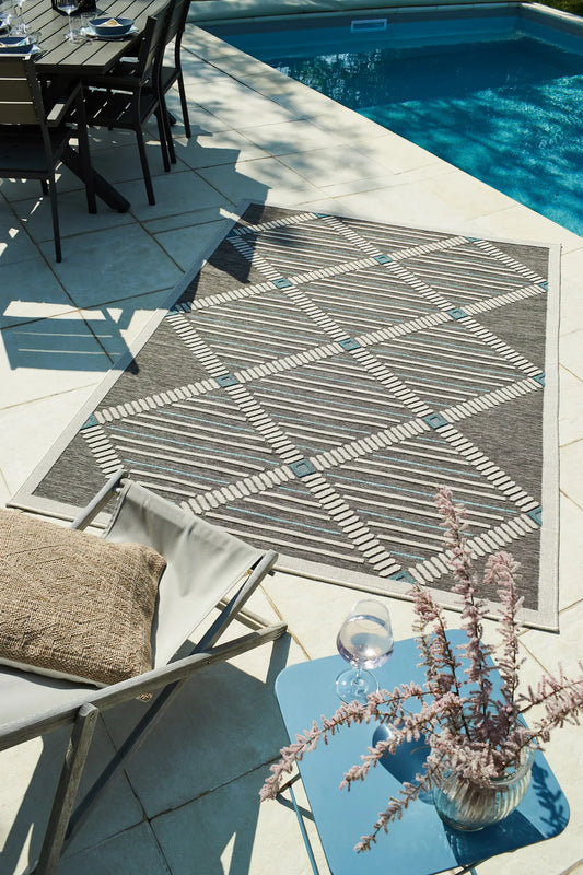 Tapis indoor outdoor motif géométrique anthracite : ACA1672ANT - Nazar rugs