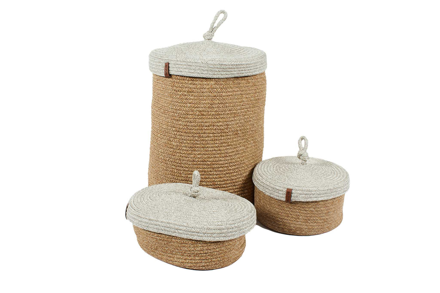 Paniers de rangement bicolores aspect jute fait main gris et beige : CAL4301GRI - Nazar rugs