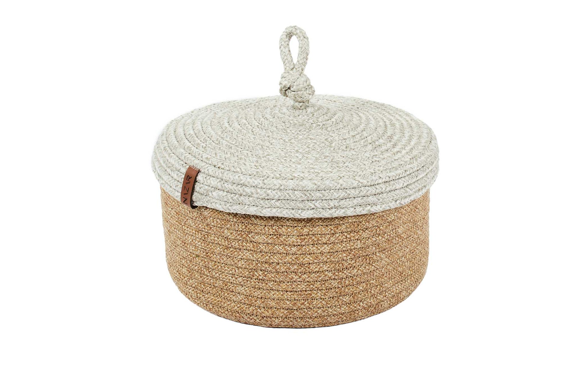 Paniers de rangement bicolores aspect jute fait main gris et beige : CAL4301GRI - Nazar rugs