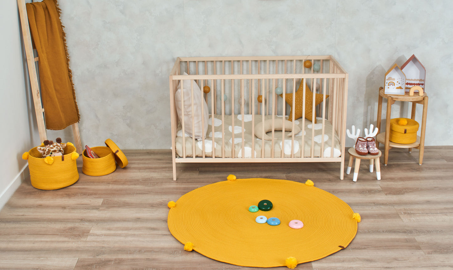 Tapis enfant rond en aspect jute fait main jaune : CAL4304JAU - Nazar rugs