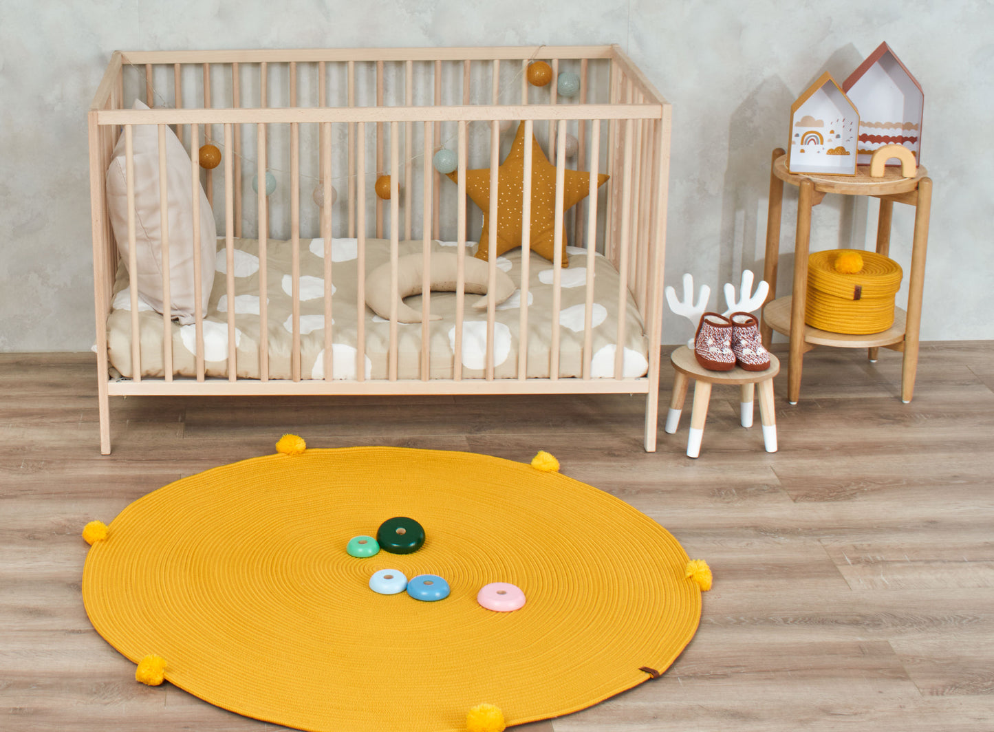 Tapis enfant rond en aspect jute fait main jaune : CAL4304JAU - Nazar rugs