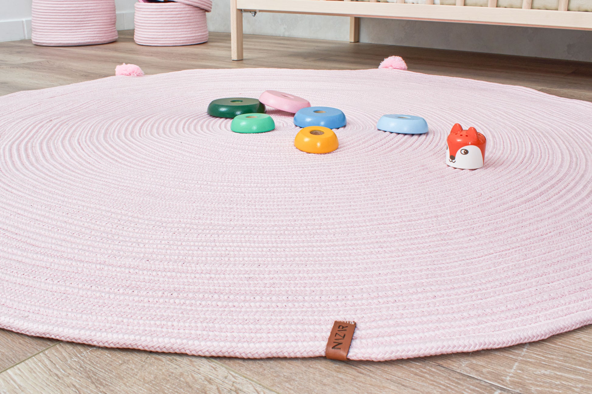 Tapis enfant rond en aspect jute fait main rose : CAL4304ROS - Nazar rugs