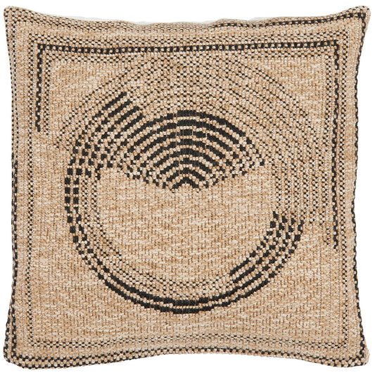 Housse de coussin cercles noir effet jute naturel Nazar rugs