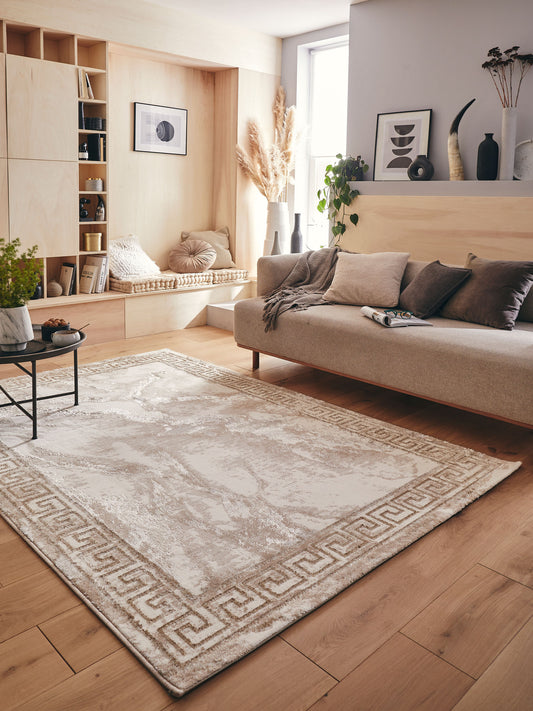 Tapis abstrait avec bordure grecque beige : IST538BEI - Nazar rugs