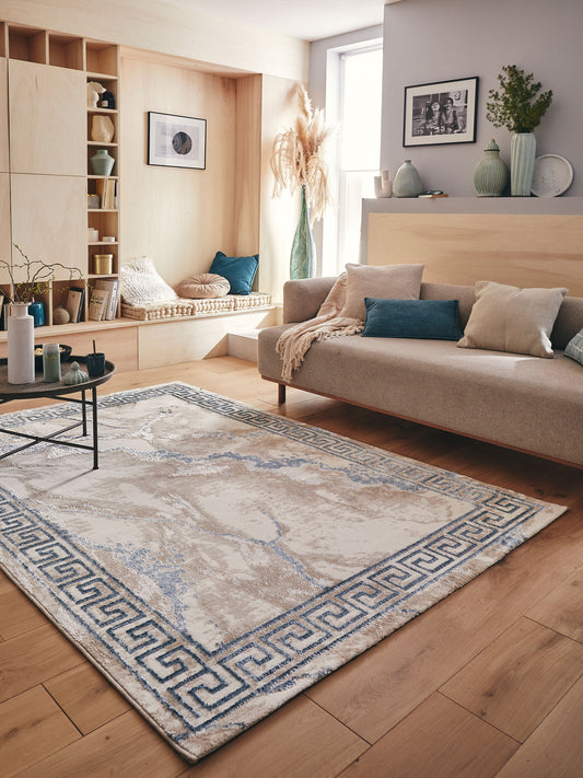 Tapis abstrait avec bordure grecque bleu : IST538BLE - Nazar rugs