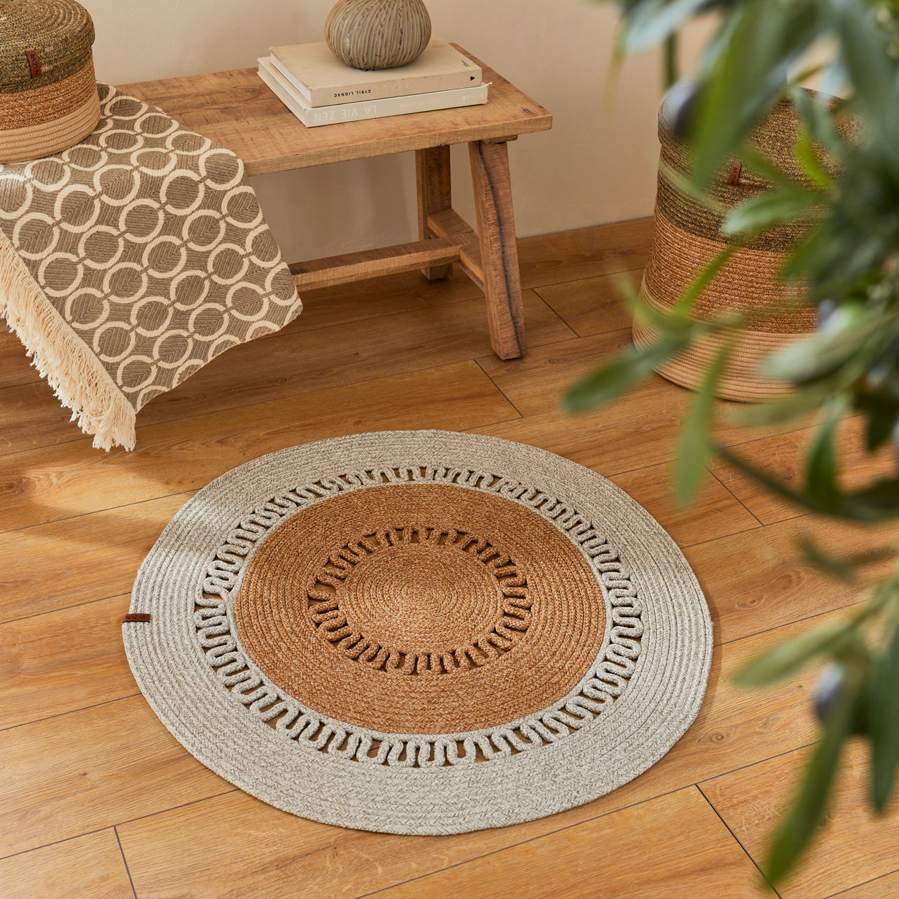 Tapis rond aspect toile de jute : LIM4503GRI - Nazar rugs