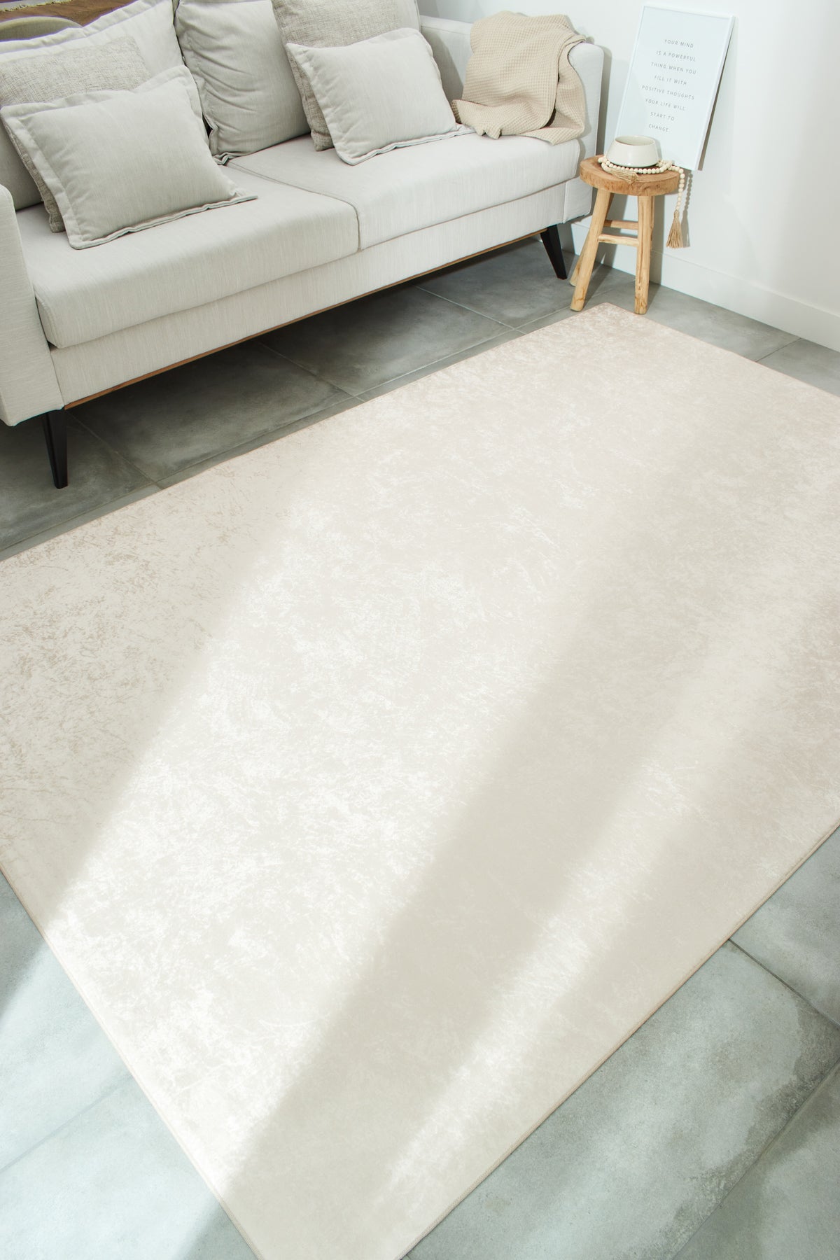 Tapis de salon lavable en machine motif uni beige : STA800BEI - Nazar rugs