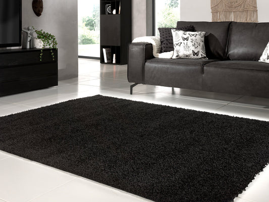 Tapis Shaggy uni noir Nazar rugs