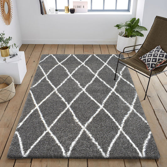 Tapis berbère en  laine artificielle  anthracite et crème Nazar rugs