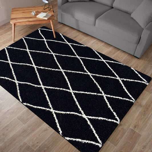 Tapis berbère en laine artificielle noir et crème Nazar rugs