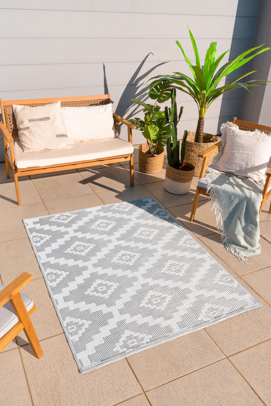 Tapis d'extérieur gris et blanc Nazar rugs