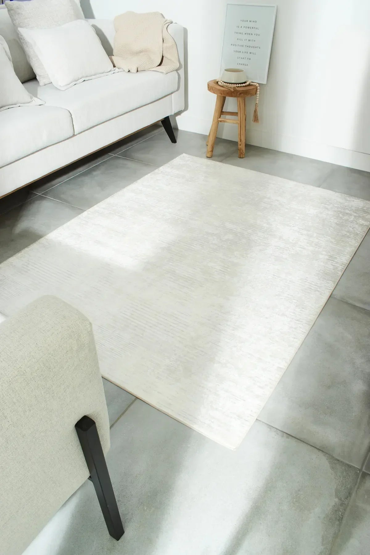 Tapis de salon lavable en machine motif uni crème Nazar rugs