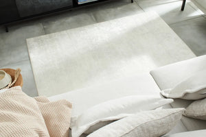 Tapis de salon lavable en machine motif uni crème – Nazar rugs