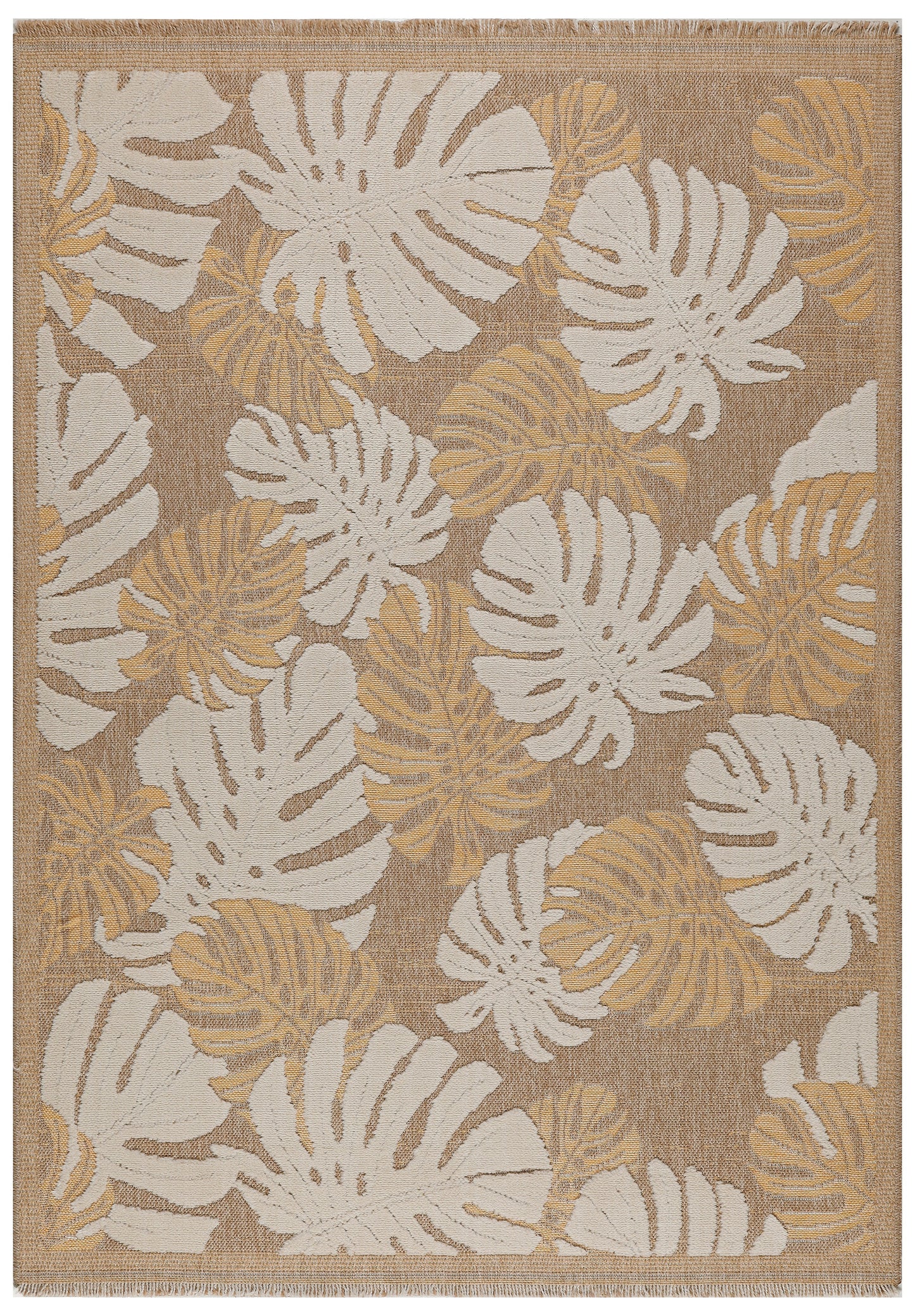 TULUM - tapis de salon - intérieur et extérieur jaune - aspect jute  motifs feuilles - TUL9062JAU - Nazar rugs